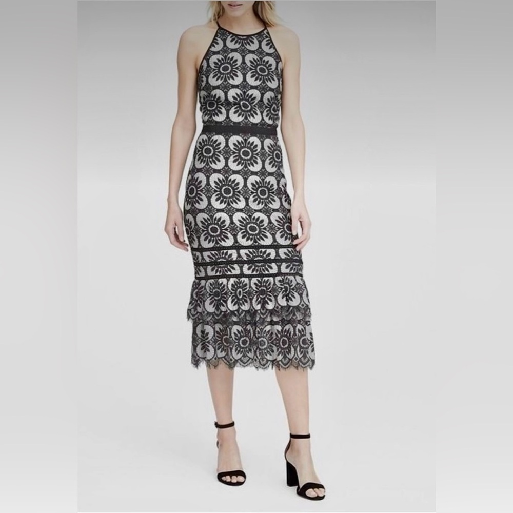 Banana Republic Black and White Floral Lace Midi Dress